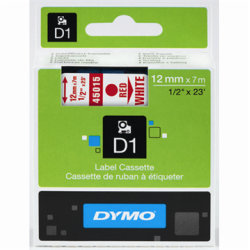 Dymo D1 labeltape 12mm, rød på hvid