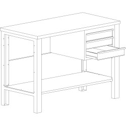 Basic arbejdsbord - 3 x skuffe/1 x underhylde, Blå