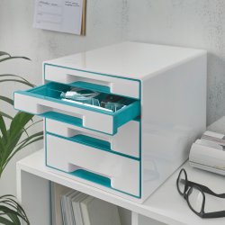 Leitz WOW CUBE skuffekabinet, 4 skuffer, isblå