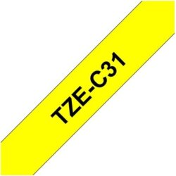 Brother TZe-C31 labeltape 12mm, sort på gul