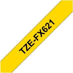 Brother TZe-FX621 labeltape 9mm, sort på gul