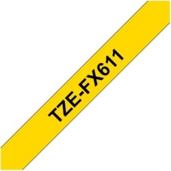Brother TZe-FX611 labeltape 6mm, sort på gul