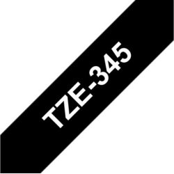 Brother TZe-345 labeltape 18mm, hvid på sort