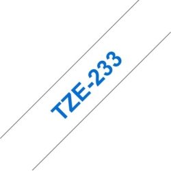 Brother TZe-233 labeltape 12mm, blå på hvid