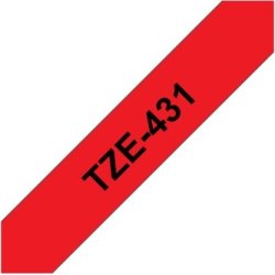 Brother TZe-431 labeltape 12mm, sort på rød