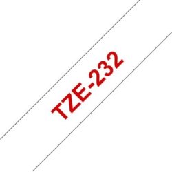 Brother TZe-232 labeltape 12mm, rød på hvid