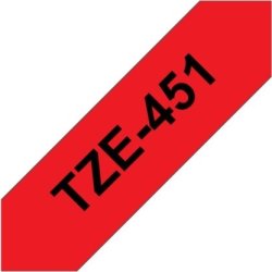 Brother TZe-451 labeltape 24mm, sort på rød