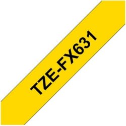 Brother TZe-FX631 labeltape 12mm, sort på gul