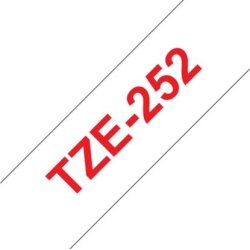 Brother TZe-252 labeltape 24mm, rød på hvid