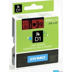 Dymo D1 labeltape 9mm, sort på rød