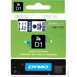 Dymo D1 labeltape 9mm, blå på hvid
