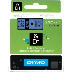 Dymo D1 labeltape 9mm, sort på blå