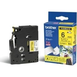 Brother TZe-FX611 labeltape 6mm, sort på gul