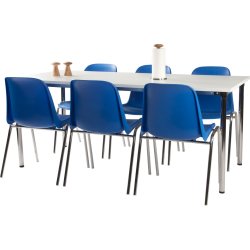 Lena Basic kantinesæt m/ 6 blå stole og bord