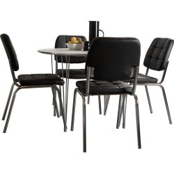 Kantinesæt t/ 4 pers. Hvidt bord, sorte stole