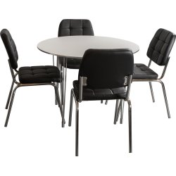 Kantinesæt t/ 4 pers. Hvidt bord, sorte stole