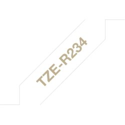 Brother TZe-R234 guld tekst på hvidt silkebånd