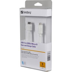 Sandberg USB-C til USB 3.0 Micro-B kabel, hvid(1m)
