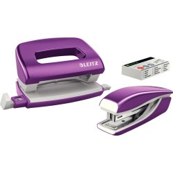 Leitz WOW Mini hul & hæft sæt, lilla metallic