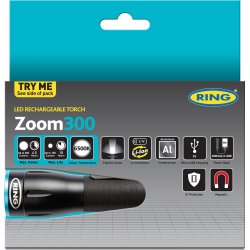 RING ZOOM 300 Genopladelig LED lygte m. powerbank