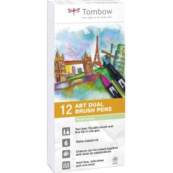 Tombow ABT Dual Pensel/Tousch, pastelfarver, 12stk