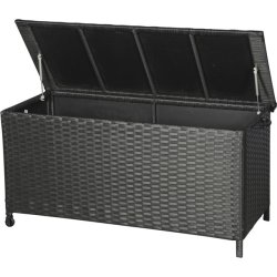 Victor hyndeboks i sort polyrattan, inkl. hjul