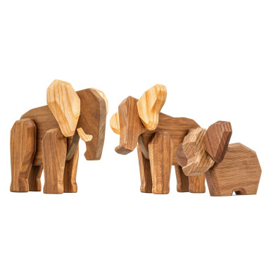 Fablewood Mor, Far & Baby elefant, valnød & ask