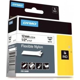 Dymo Rhino fleksibelt tape 12mm, sort på hvid