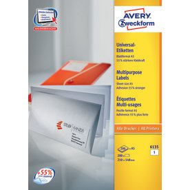 Avery 6135 Etiketter A5 | 210x148 mm | 200 stk.