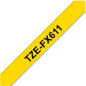 Brother TZe-FX611 labeltape 6mm, sort på gul