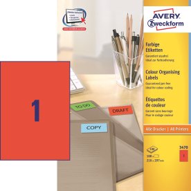 Avery 3470 Etiketter | A4 | Rød | 100 stk.