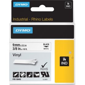 Dymo Rhino Vinyltape 9mm, sort på hvid