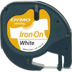 Dymo Letratag labeltape, stryg, 12mm, sort på hvid