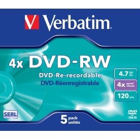 Verbatim DVD-RW 4,7GB Jewel Case, 5 stk