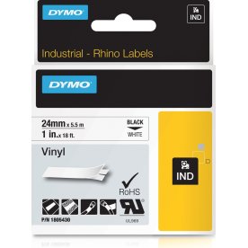 Dymo Rhino Vinyltape 24mm, sort på hvid