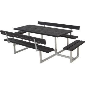 Plus Basic bord-bænkesæt, ryg/påbyg, RePlast, Sort