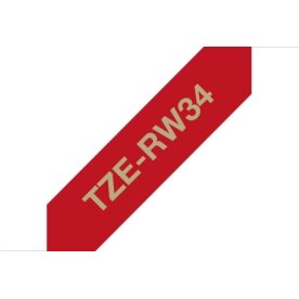 Brother TZe-RW34 12mm, guld på rødt satinbånd