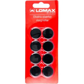 Lomax super stærke magneter 8 stk, rund 2 cm, sort
