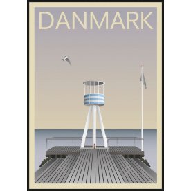Danmark Bellevue, 50x70 cm, inkl. sort ramme