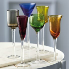 Lyngby Glas Snapseglas på fod, 6 stk., ass. farver