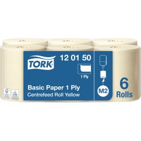 Tork M2 Basic Aftørringspapir, 1-lags, gul, 6 rl.