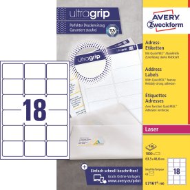 Avery L7161 Etiketter | 63,5x46,6 mm | 1800 stk.