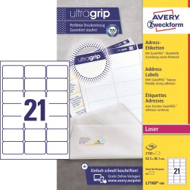 Avery L7160 Etiketter | 63,5x38,1 mm | 2100 stk.