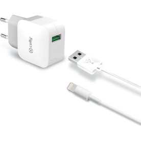 Celly USB-oplader med Lightning-kabel, hvid
