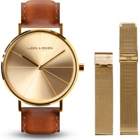 Larsen & Eriksen A37 ur, guld & brun + ekstra rem
