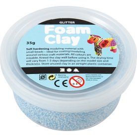Foam Clay Modellervoks, 35 g, glitter, lyseblå