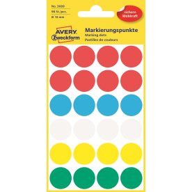 Avery Etiket farvedots | Ø18 mm | Mix | 96 stk.
