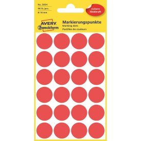Avery Etiket farvedots | Ø18 mm | Rød | 96 stk.