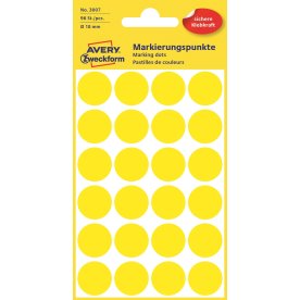 Avery Etiket farvedots | Ø18 mm | Gul | 96 stk.