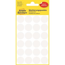 Avery Etiket farvedots | Ø18 mm | Hvid | 96 stk.